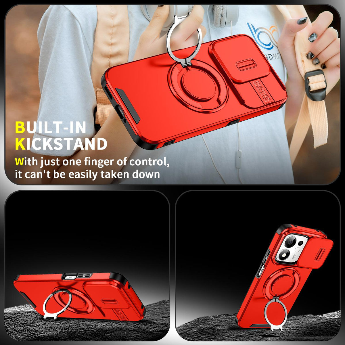 For Honor 600 Smart 5G Sliding Camshield Ring Holder Phone Case - Red - EDA010162801C
