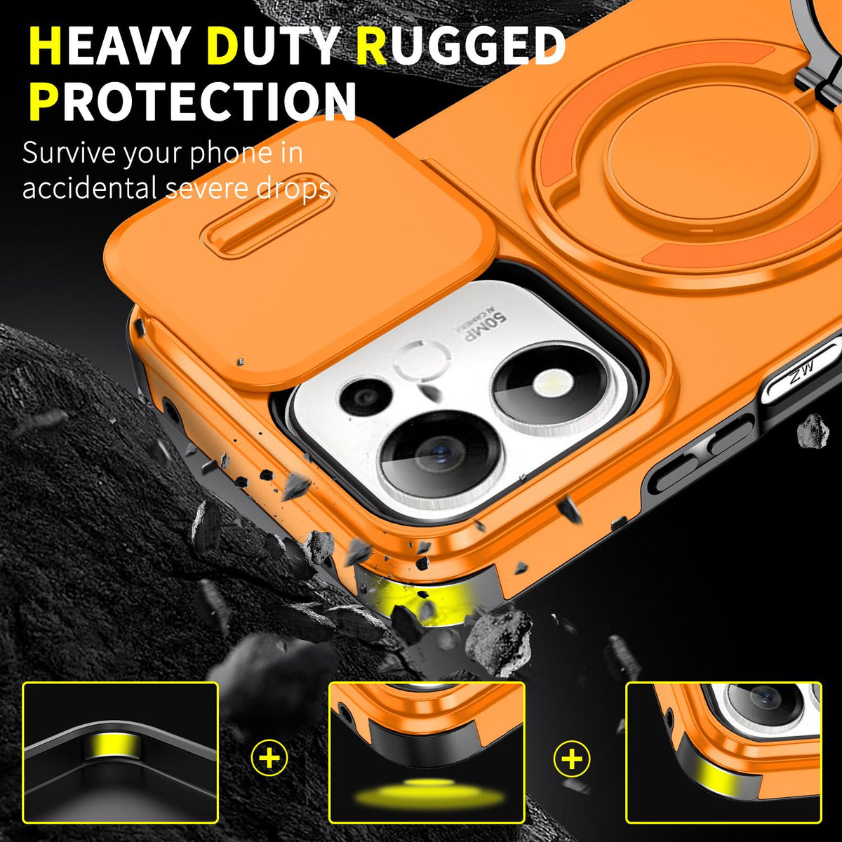 For Honor 600 Smart 5G Sliding Camshield Ring Holder Phone Case - Orange - EDA010162801D
