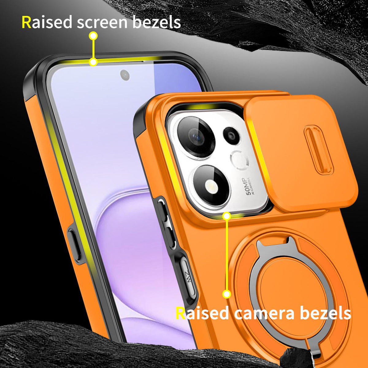 For Honor 600 Smart 5G Sliding Camshield Ring Holder Phone Case - Orange - EDA010162801D