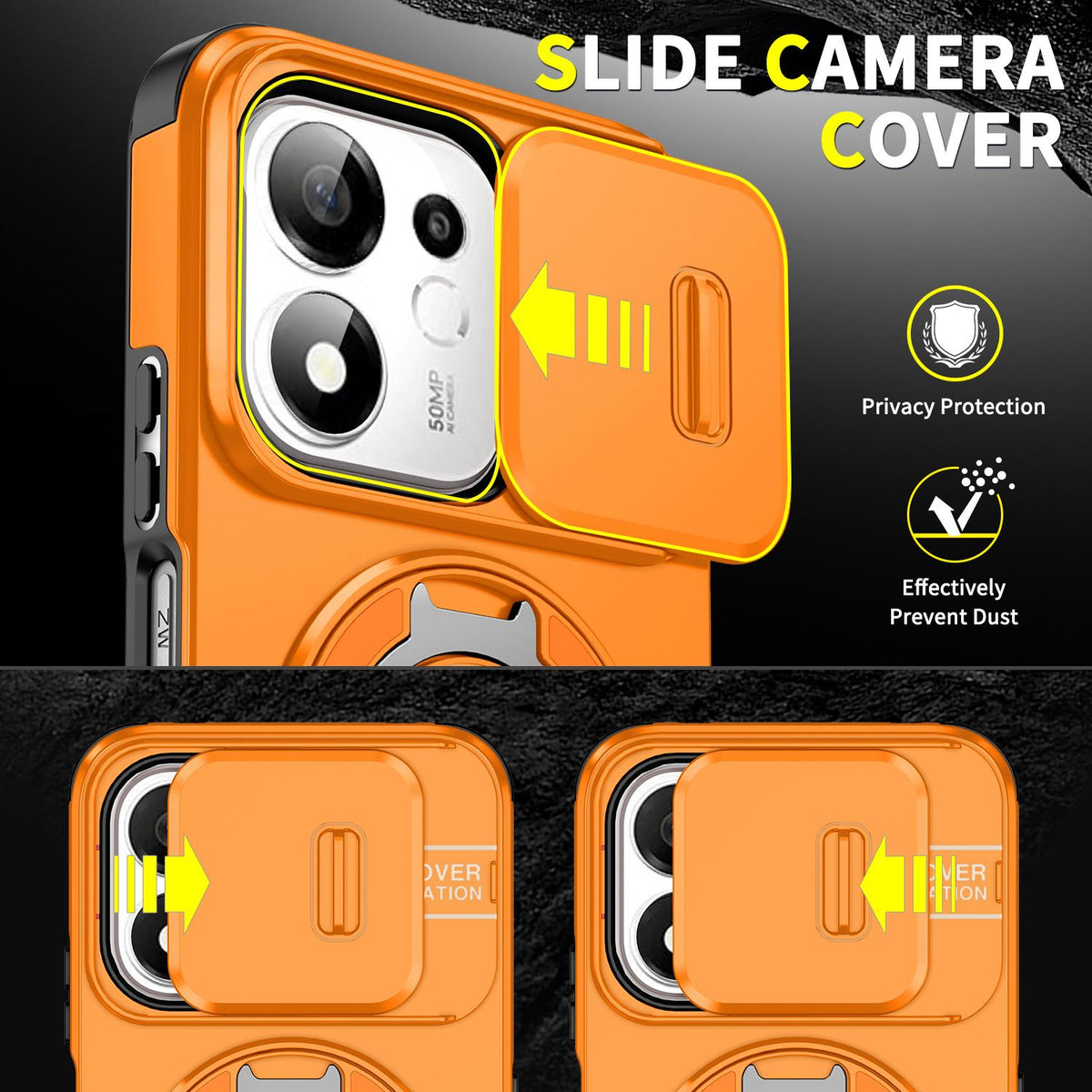 For Honor 600 Smart 5G Sliding Camshield Ring Holder Phone Case - Orange - EDA010162801D