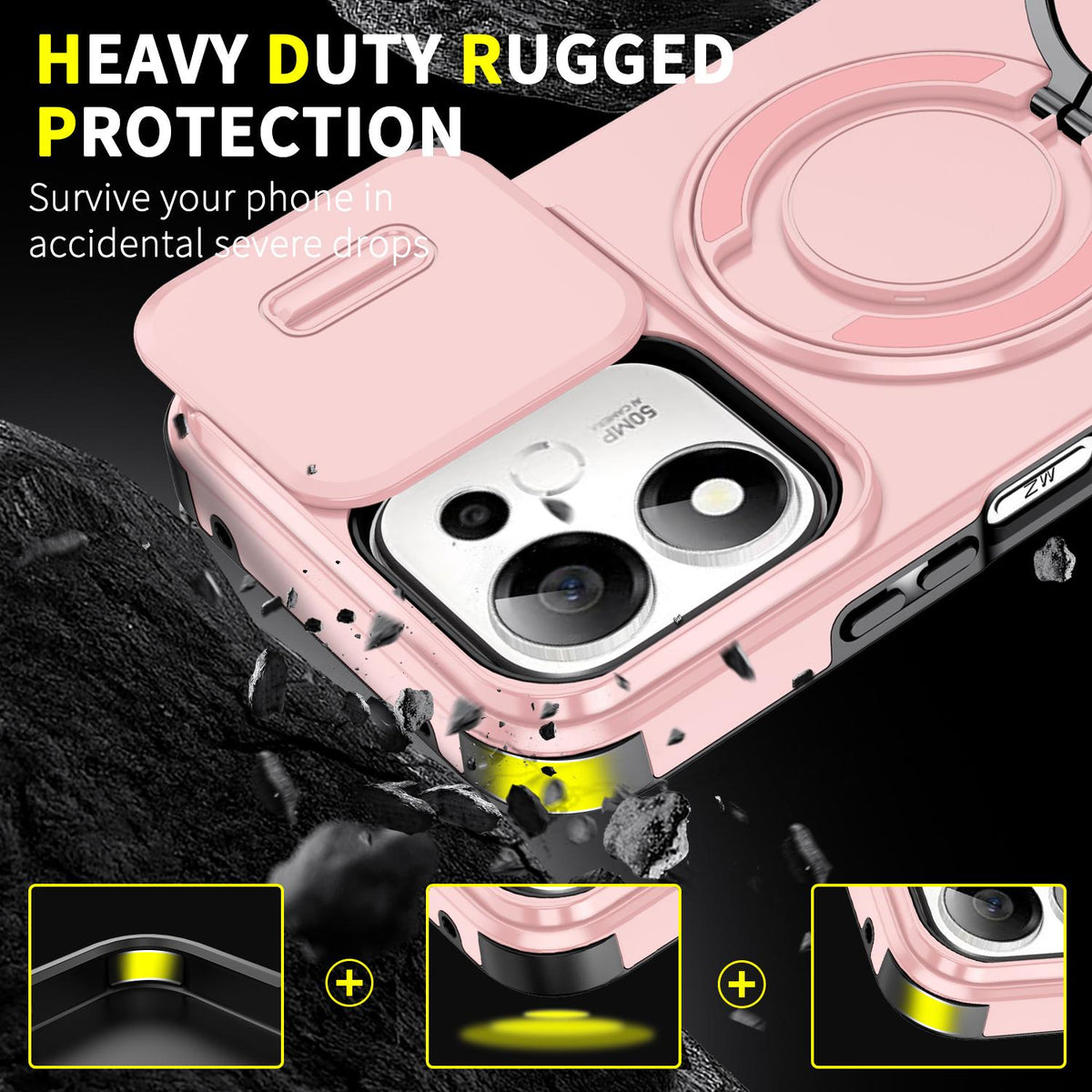 For Honor 600 Smart 5G Sliding Camshield Ring Holder Phone Case - Pink - EDA010162801E