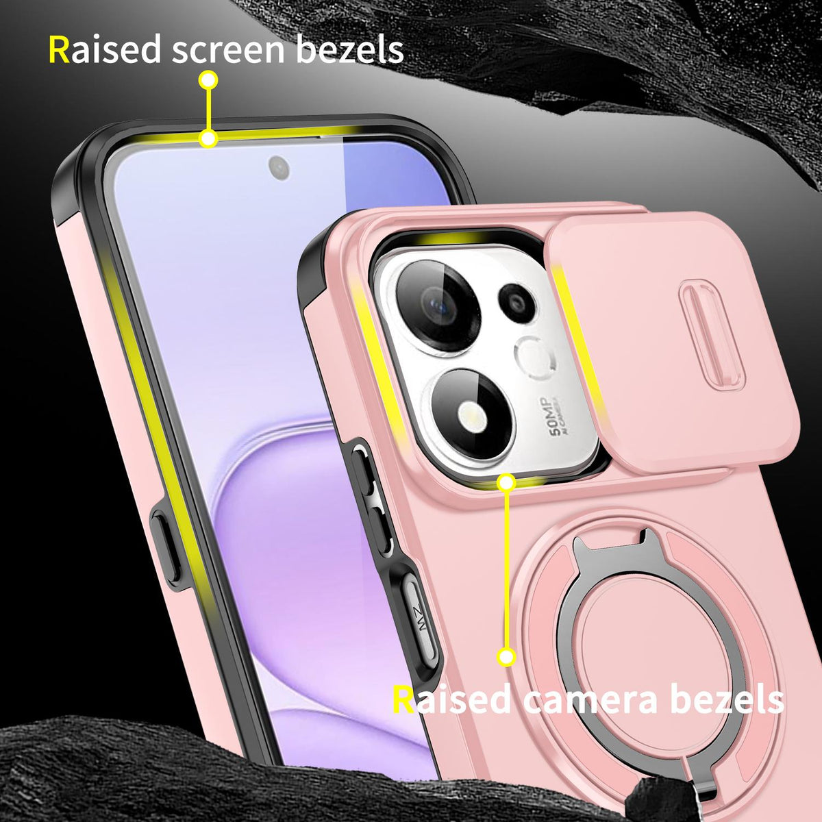 For Honor 600 Smart 5G Sliding Camshield Ring Holder Phone Case - Pink - EDA010162801E