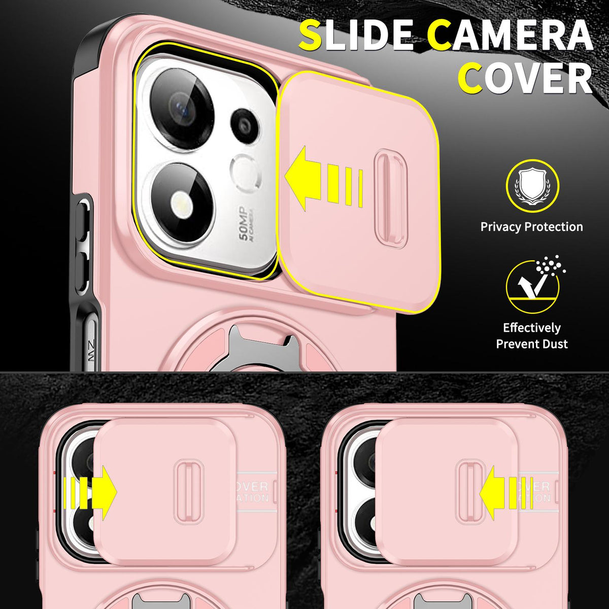 For Honor 600 Smart 5G Sliding Camshield Ring Holder Phone Case - Pink - EDA010162801E