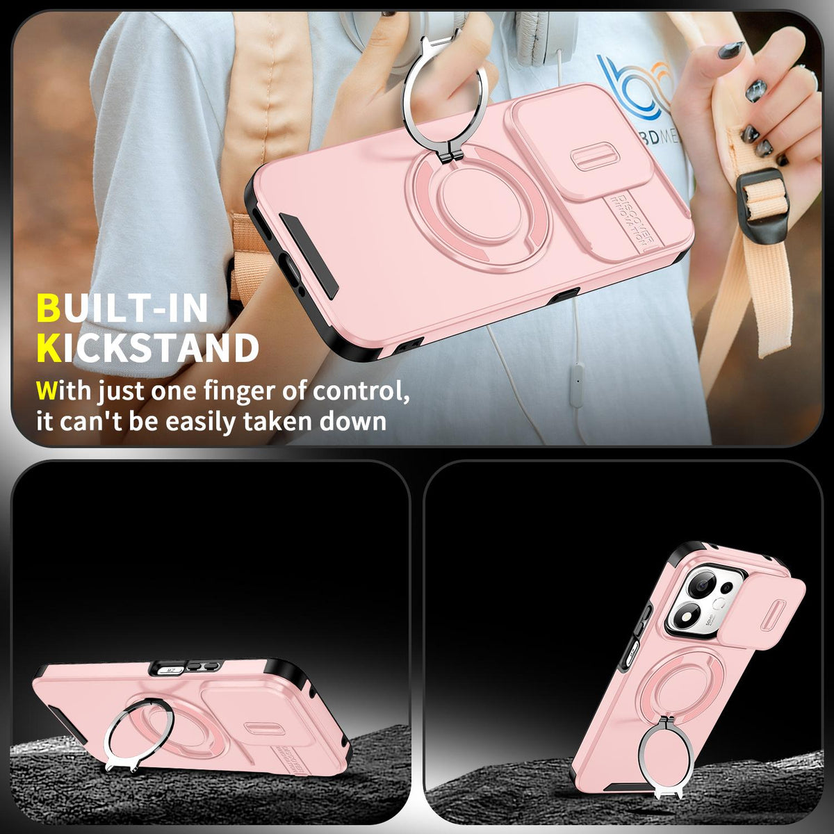 For Honor 600 Smart 5G Sliding Camshield Ring Holder Phone Case - Pink - EDA010162801E