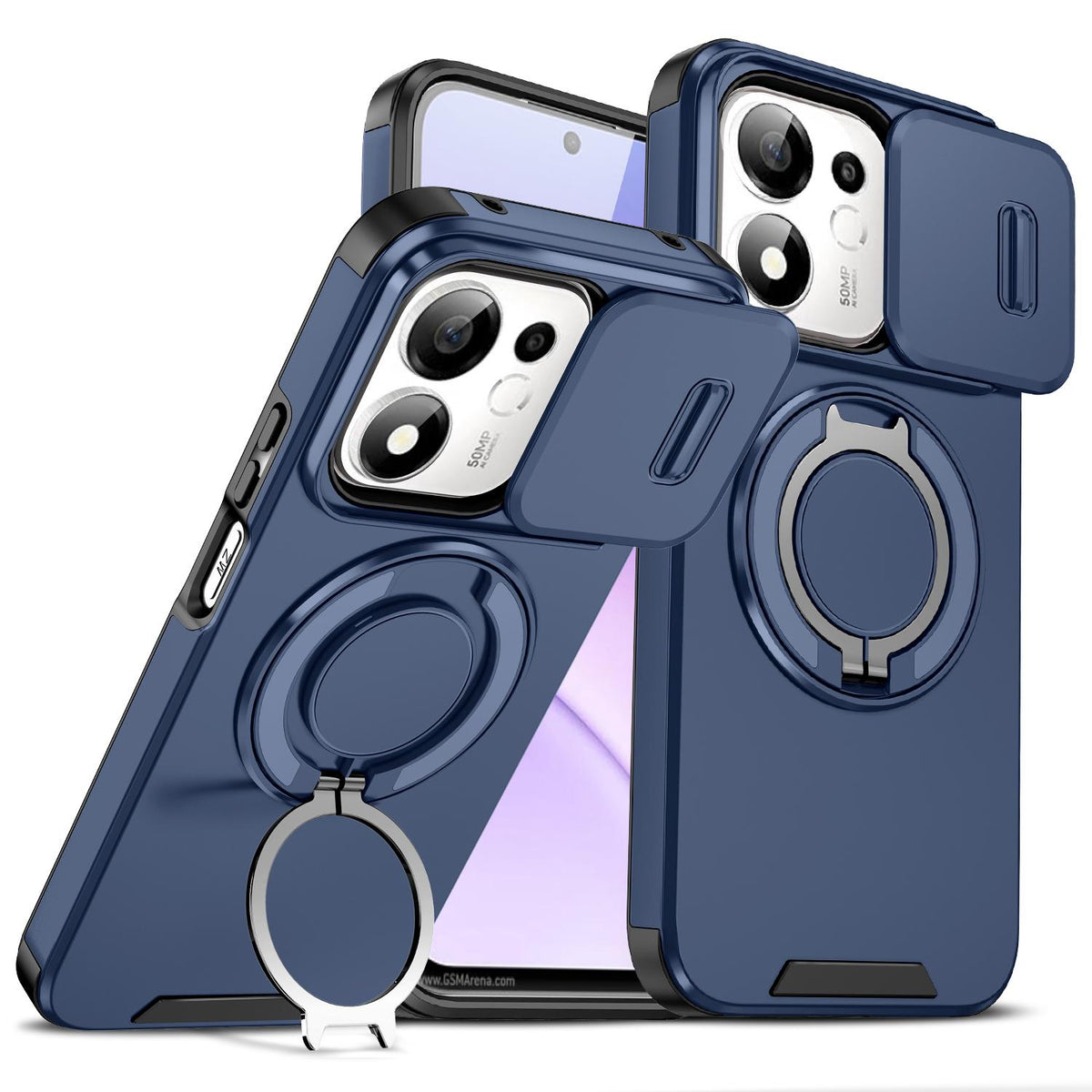 For Honor 600 Smart 5G Sliding Camshield Ring Holder Phone Case - Blue - EDA010162801F
