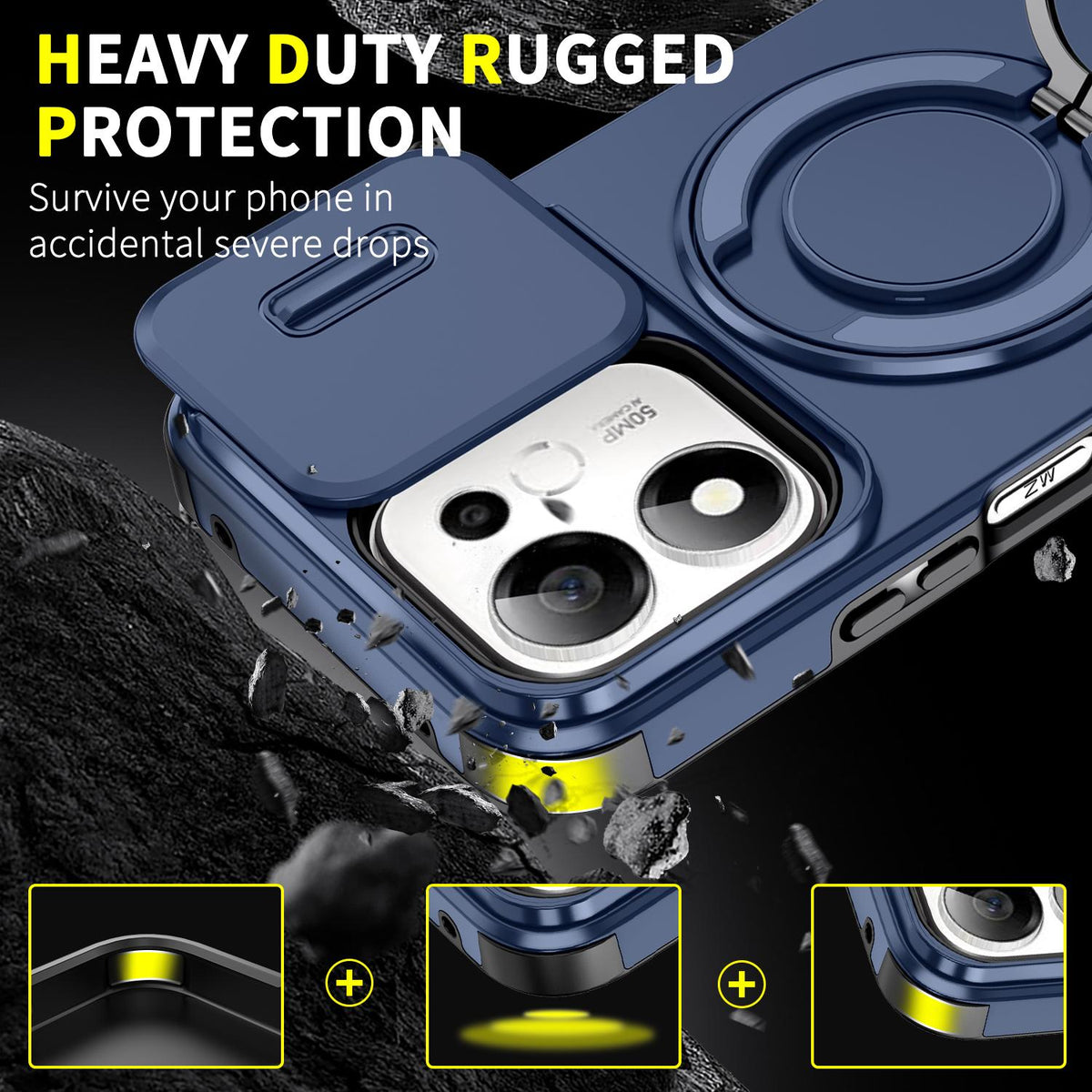 For Honor 600 Smart 5G Sliding Camshield Ring Holder Phone Case - Blue - EDA010162801F