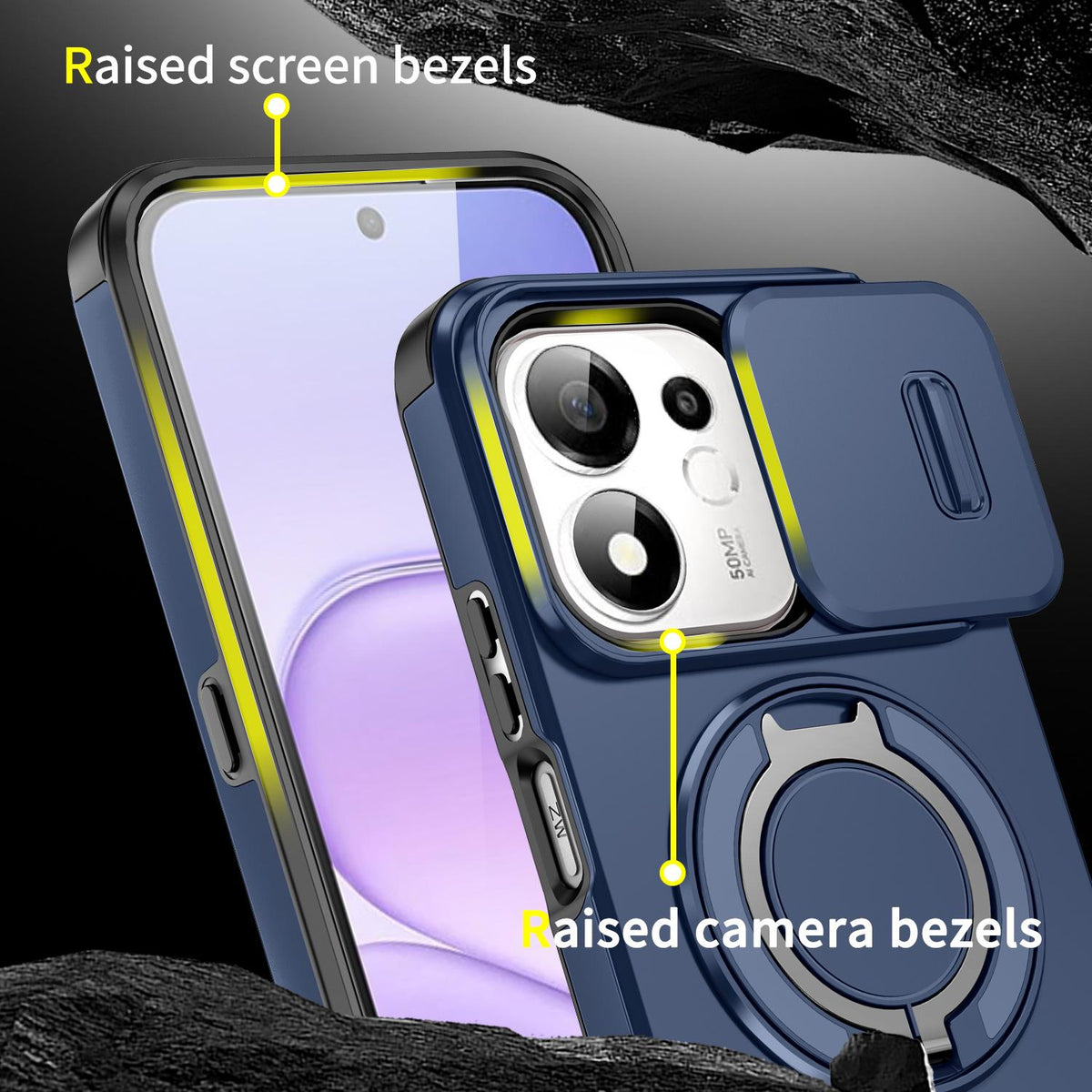 For Honor 600 Smart 5G Sliding Camshield Ring Holder Phone Case - Blue - EDA010162801F