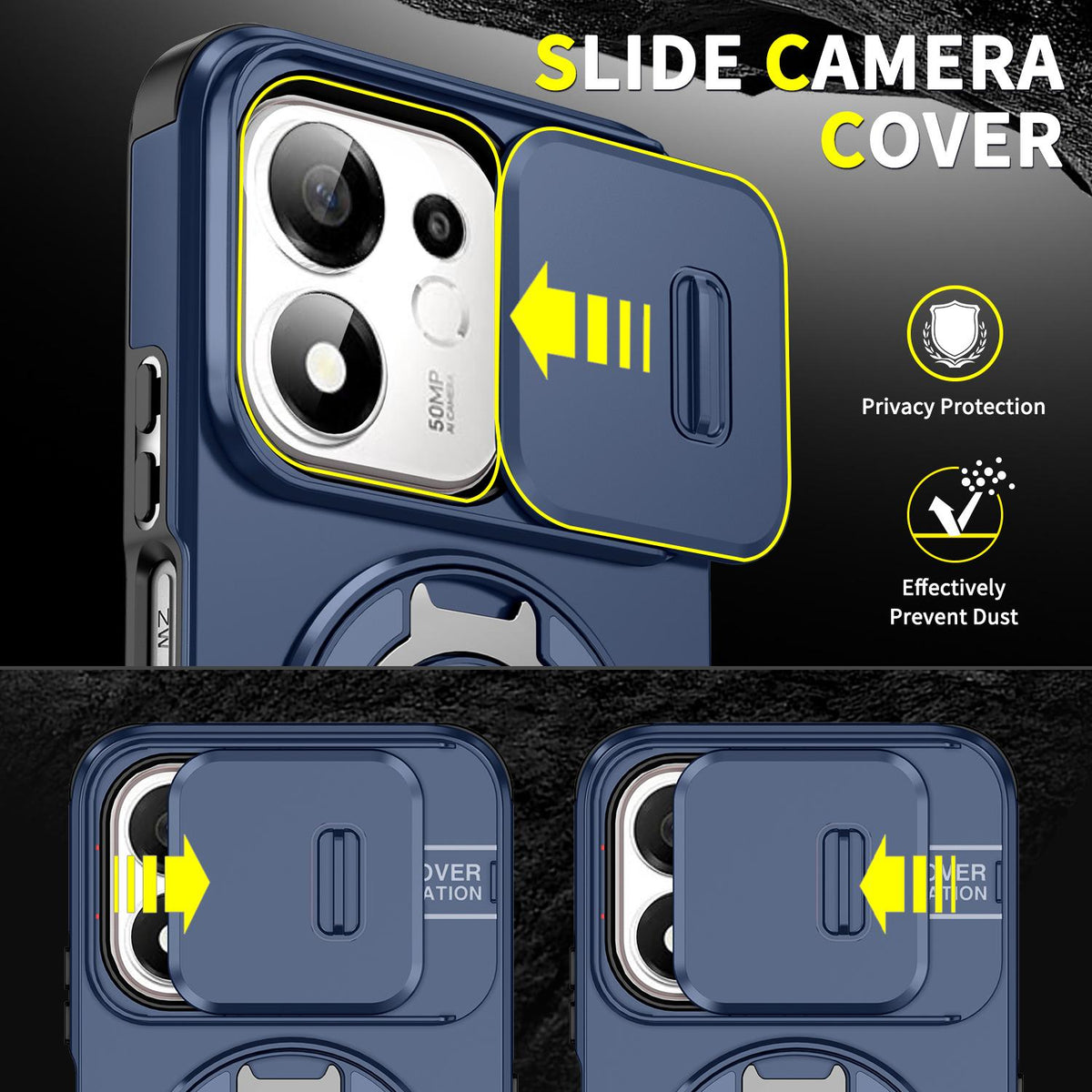 For Honor 600 Smart 5G Sliding Camshield Ring Holder Phone Case - Blue - EDA010162801F