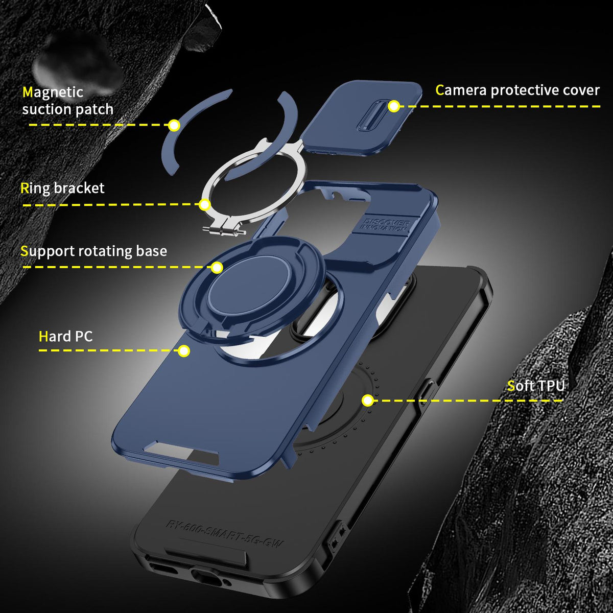 For Honor 600 Smart 5G Sliding Camshield Ring Holder Phone Case - Blue - EDA010162801F