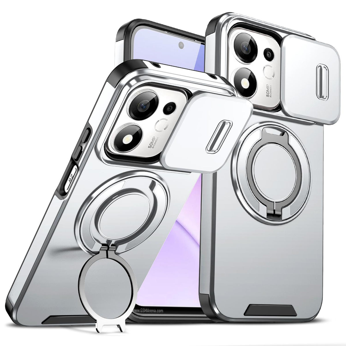 For Honor 600 Smart 5G Sliding Camshield Ring Holder Phone Case - Silver - EDA010162801G