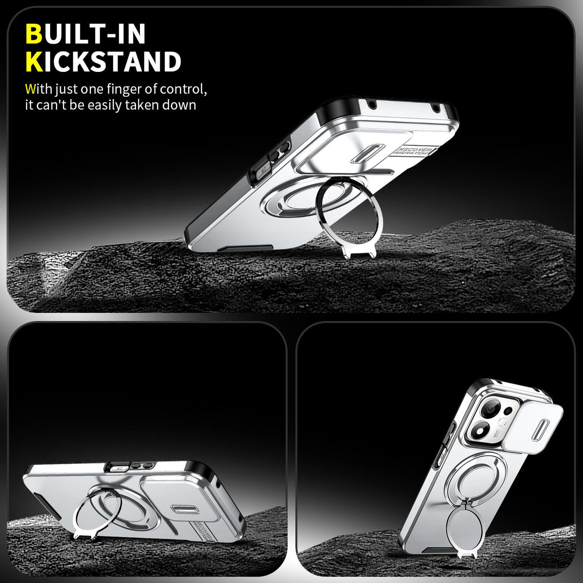 For Honor 600 Smart 5G Sliding Camshield Ring Holder Phone Case - Silver - EDA010162801G