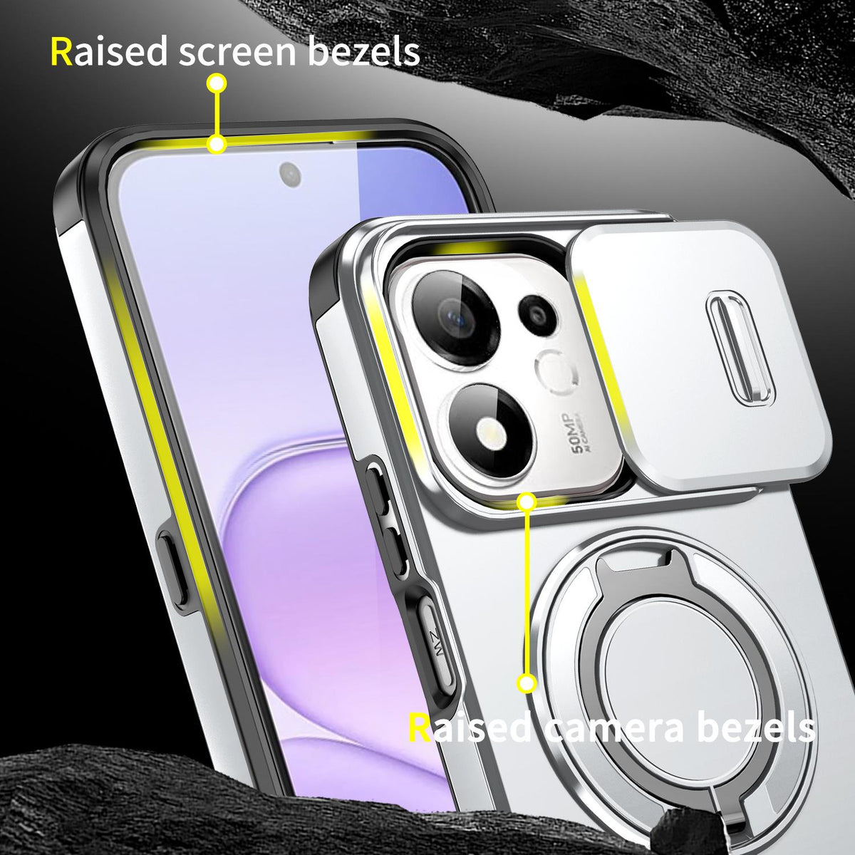 For Honor 600 Smart 5G Sliding Camshield Ring Holder Phone Case - Silver - EDA010162801G