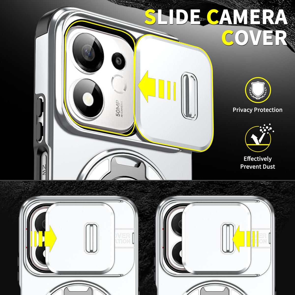 For Honor 600 Smart 5G Sliding Camshield Ring Holder Phone Case - Silver - EDA010162801G