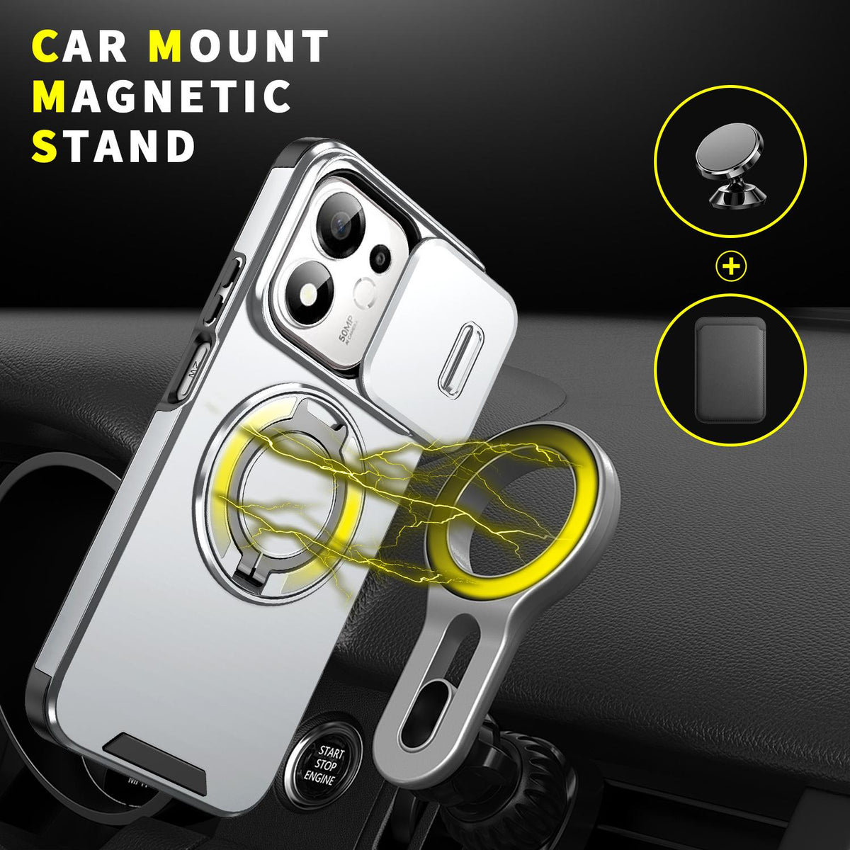 For Honor 600 Smart 5G Sliding Camshield Ring Holder Phone Case - Silver - EDA010162801G