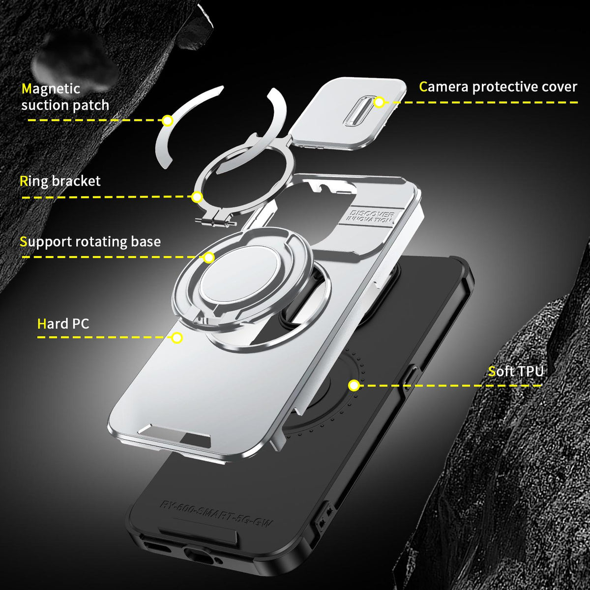 For Honor 600 Smart 5G Sliding Camshield Ring Holder Phone Case - Silver - EDA010162801G