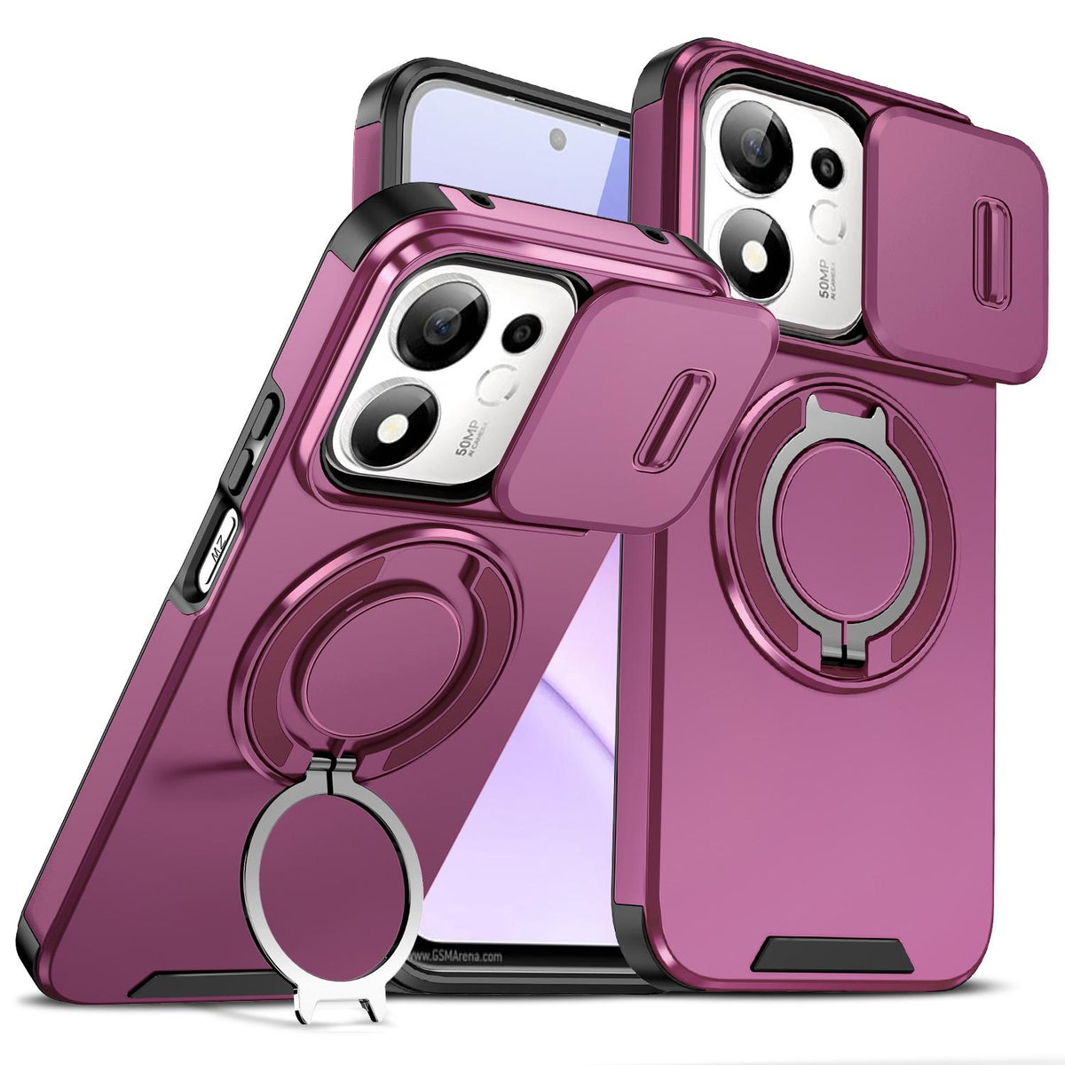For Honor 600 Smart 5G Sliding Camshield Ring Holder Phone Case - Cherry Red - EDA010162801H