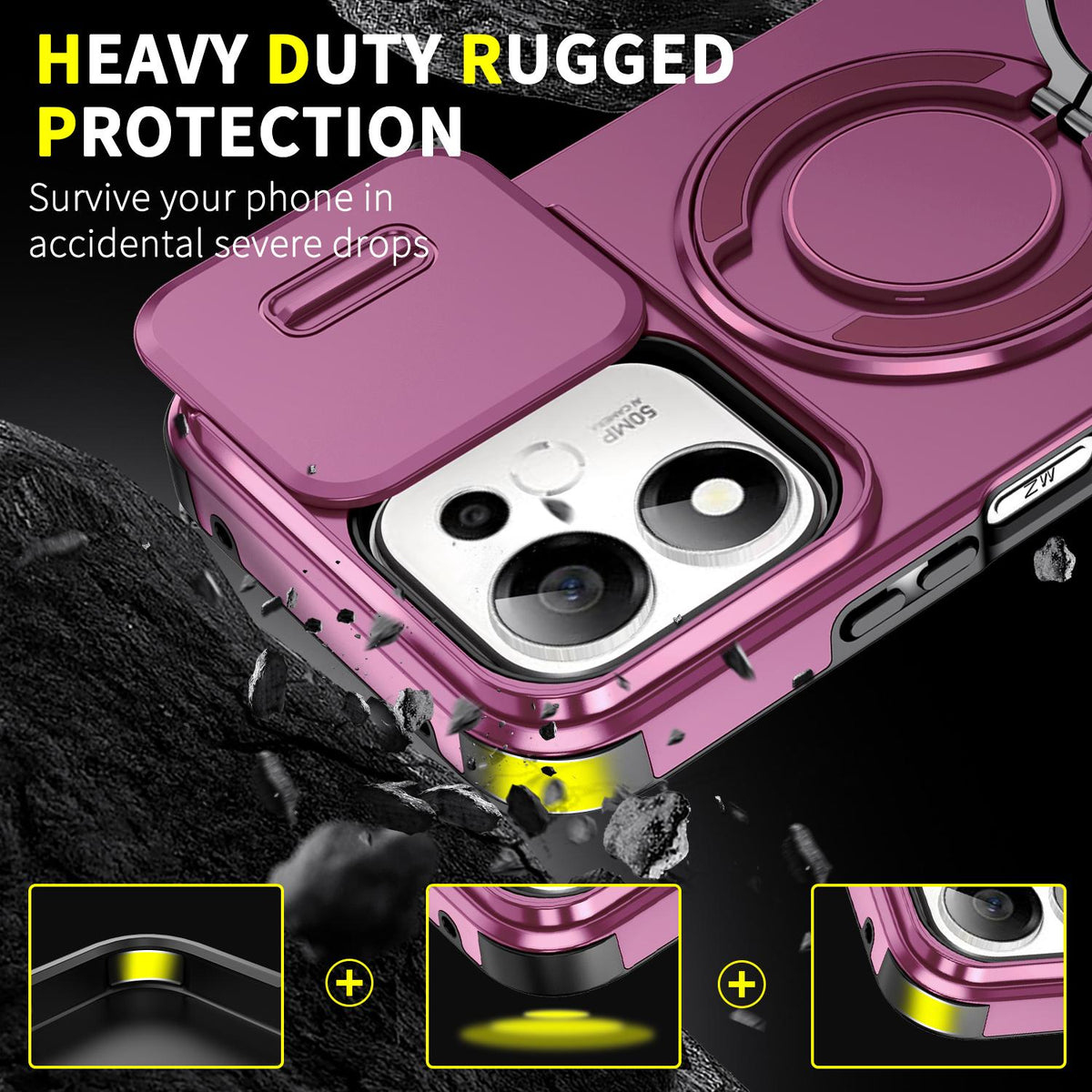 For Honor 600 Smart 5G Sliding Camshield Ring Holder Phone Case - Cherry Red - EDA010162801H
