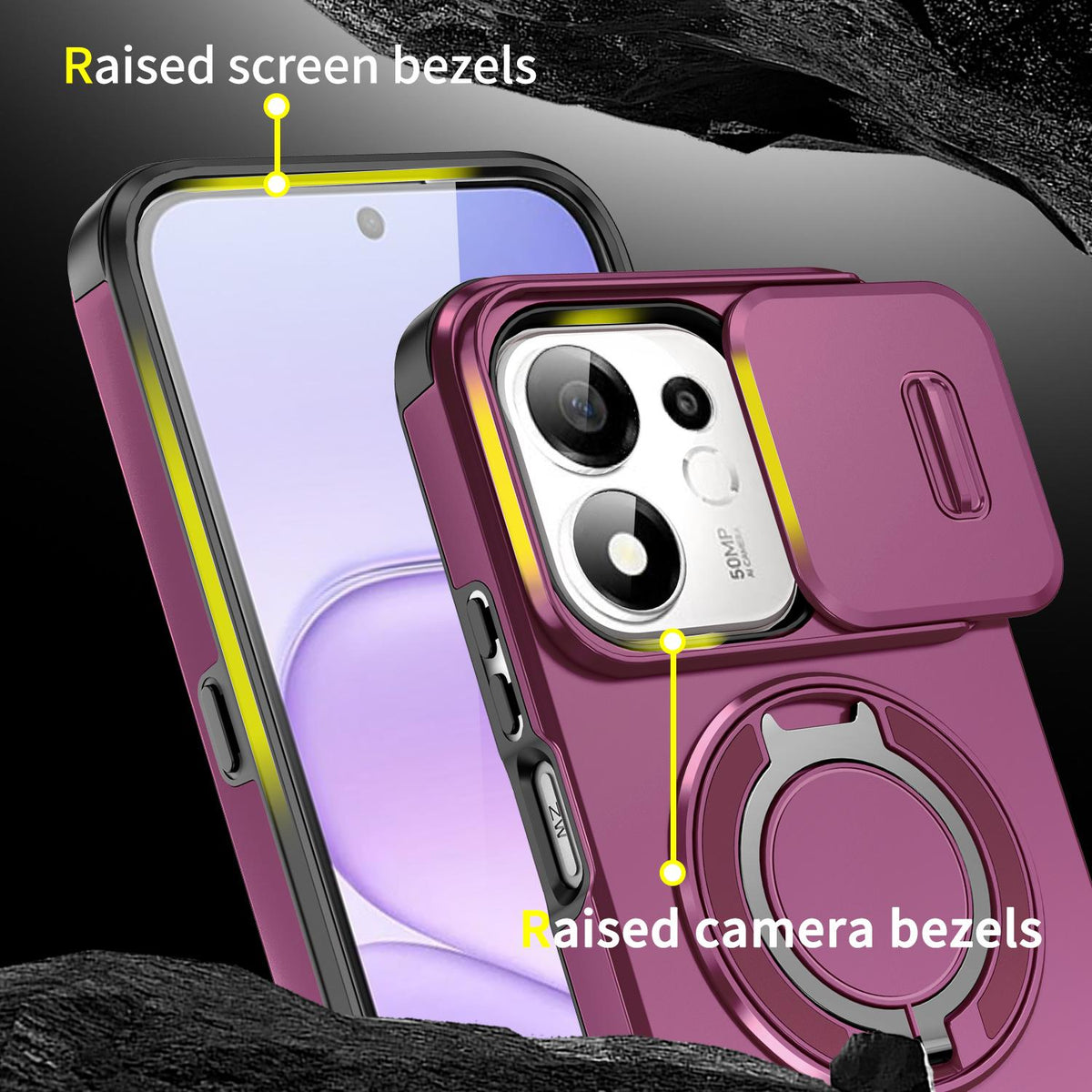For Honor 600 Smart 5G Sliding Camshield Ring Holder Phone Case - Cherry Red - EDA010162801H