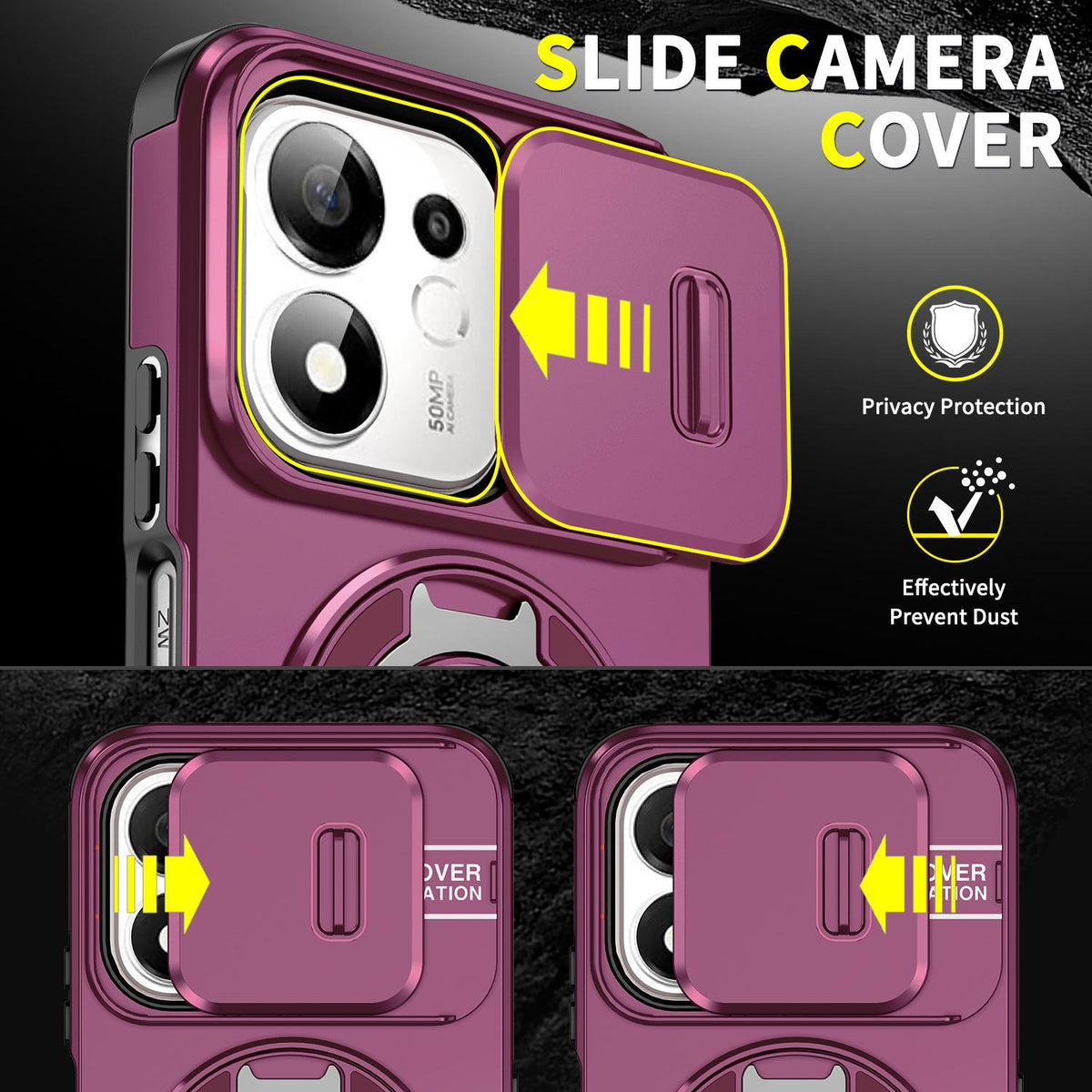For Honor 600 Smart 5G Sliding Camshield Ring Holder Phone Case - Cherry Red - EDA010162801H