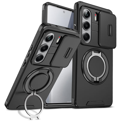 For Tecno Camon 40 Pro 4G Sliding Camshield Ring Holder Phone Case - Black - EDA010162901A