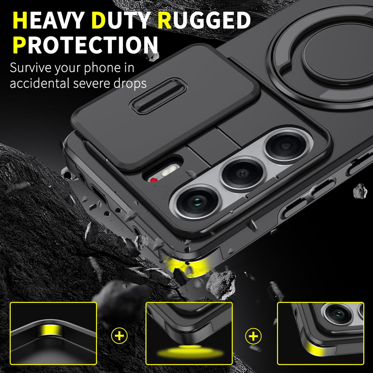 For Tecno Camon 40 Pro 4G Sliding Camshield Ring Holder Phone Case - Black - EDA010162901A