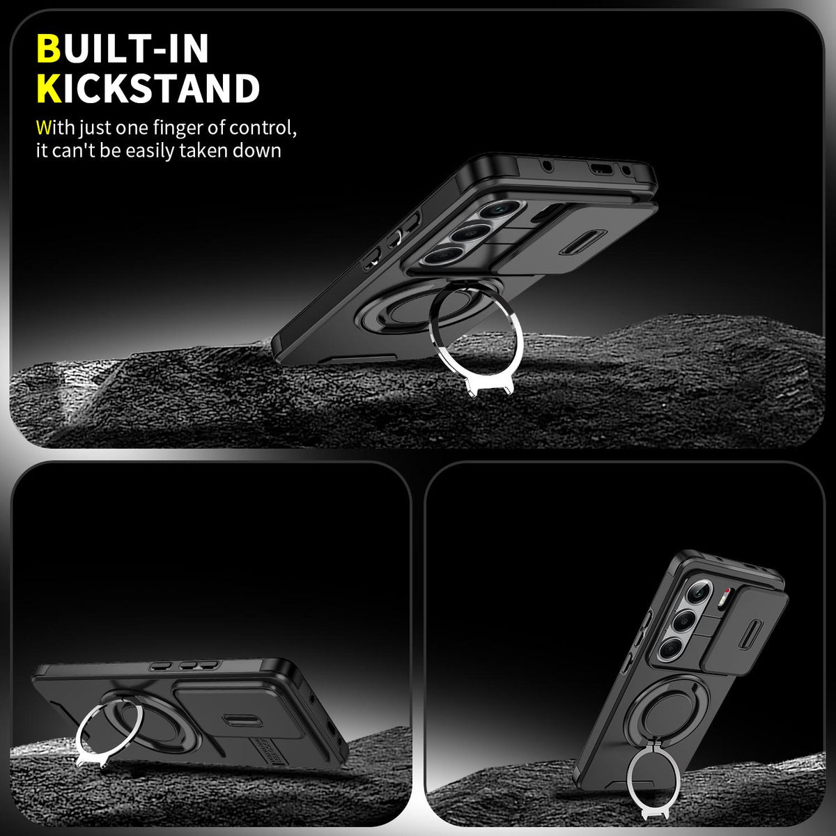 For Tecno Camon 40 Pro 4G Sliding Camshield Ring Holder Phone Case - Black - EDA010162901A
