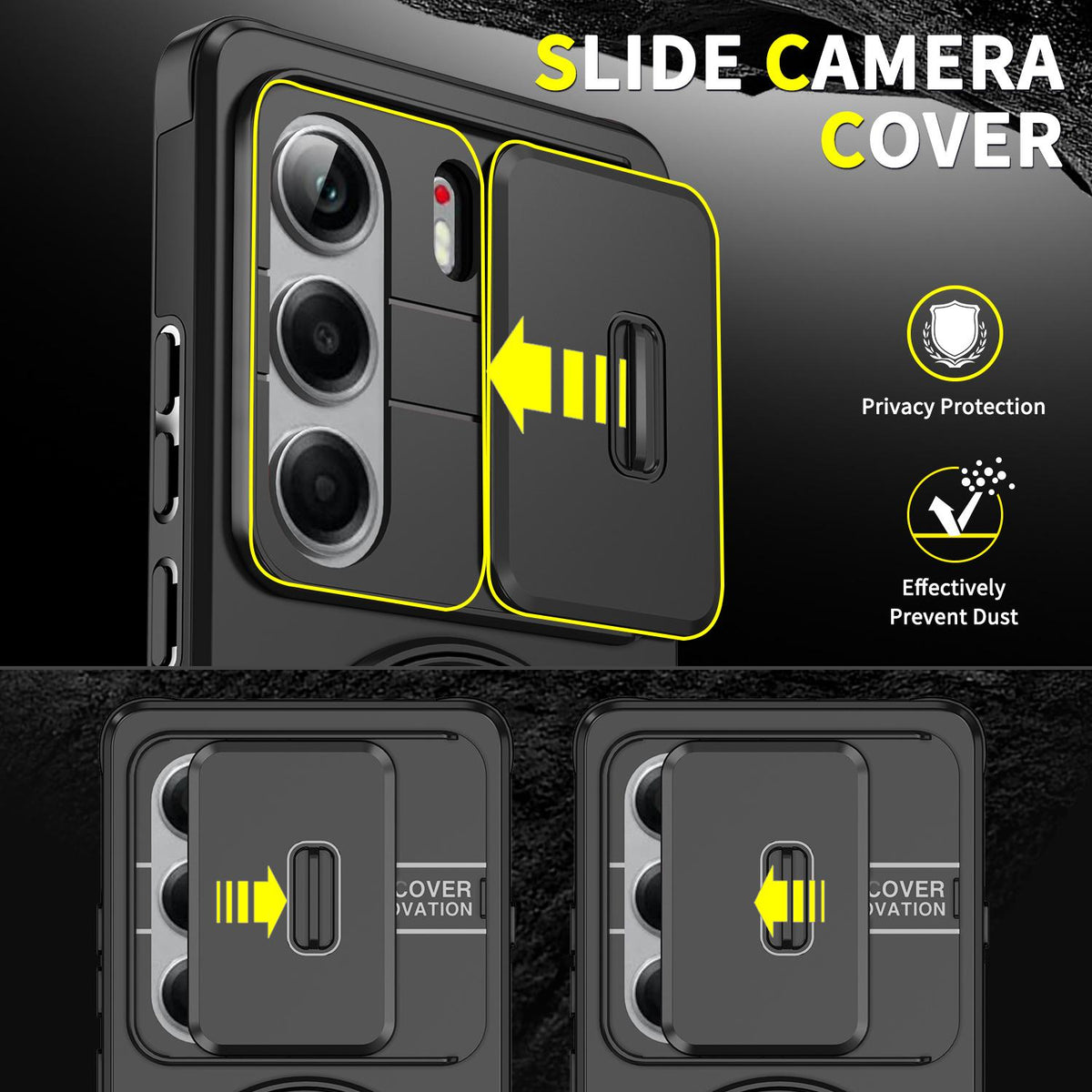 For Tecno Camon 40 Pro 4G Sliding Camshield Ring Holder Phone Case - Black - EDA010162901A