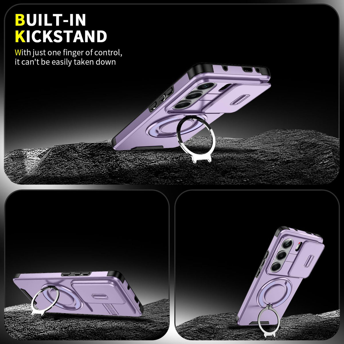 For Tecno Camon 40 Pro 4G Sliding Camshield Ring Holder Phone Case - Purple - EDA010162901B
