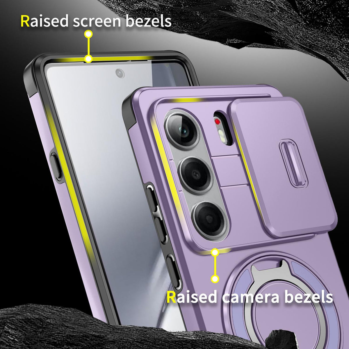 For Tecno Camon 40 Pro 4G Sliding Camshield Ring Holder Phone Case - Purple - EDA010162901B