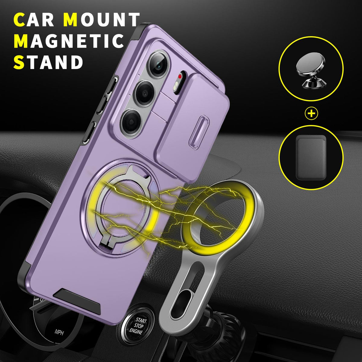For Tecno Camon 40 Pro 4G Sliding Camshield Ring Holder Phone Case - Purple - EDA010162901B