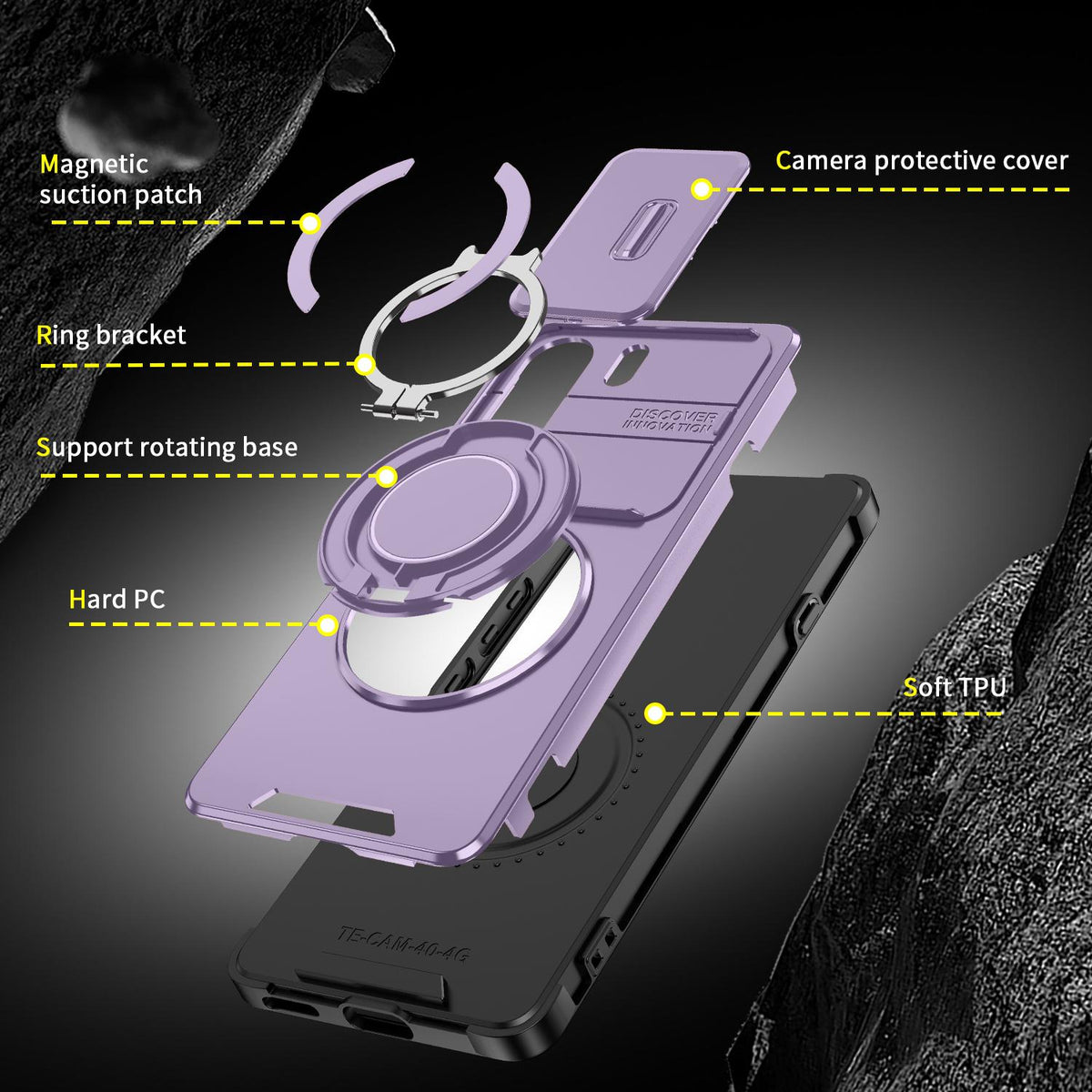 For Tecno Camon 40 Pro 4G Sliding Camshield Ring Holder Phone Case - Purple - EDA010162901B