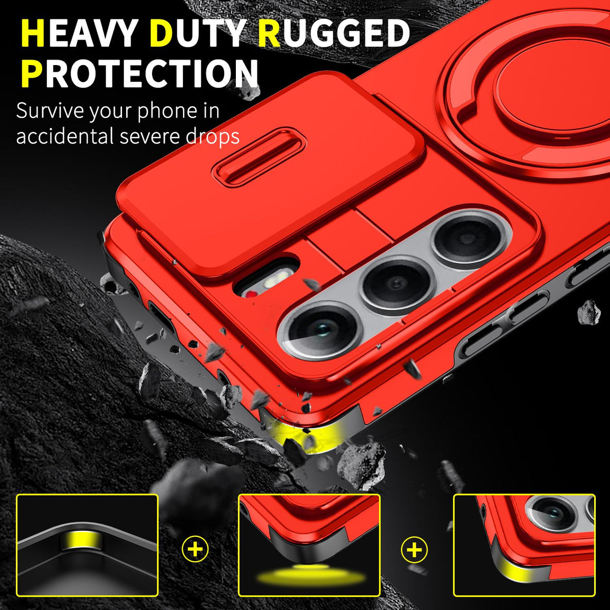 For Tecno Camon 40 Pro 4G Sliding Camshield Ring Holder Phone Case - Red - EDA010162901C