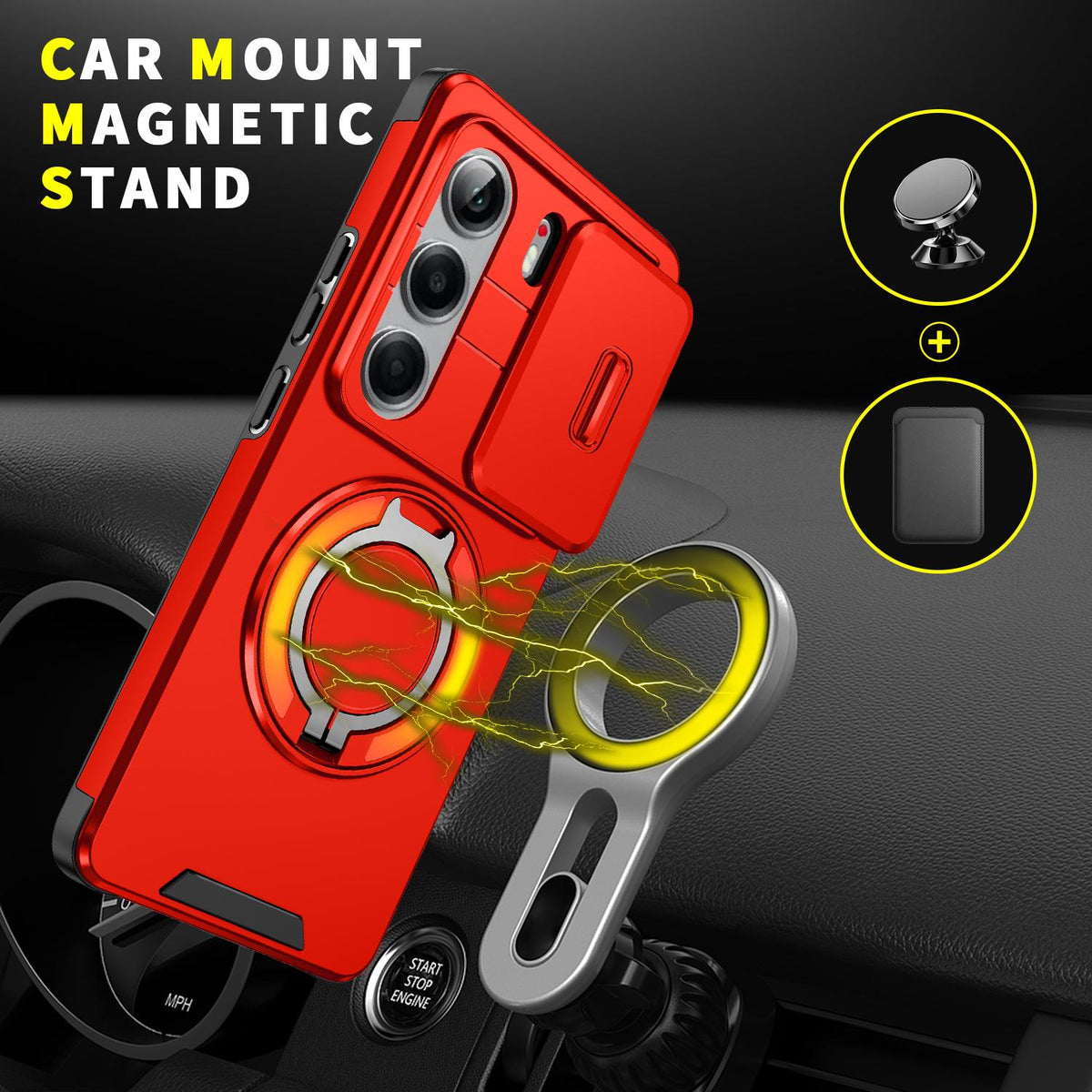 For Tecno Camon 40 Pro 4G Sliding Camshield Ring Holder Phone Case - Red - EDA010162901C