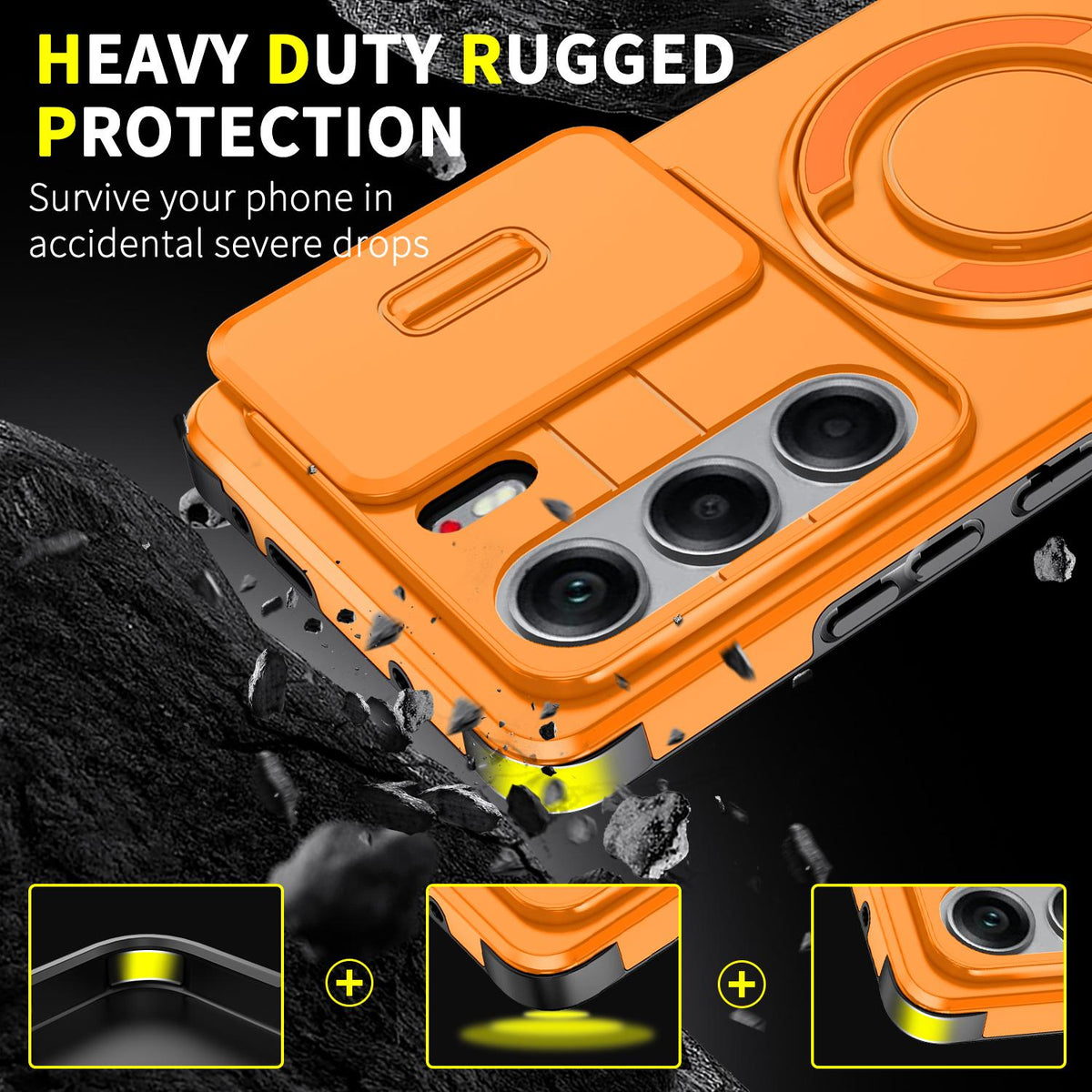 For Tecno Camon 40 Pro 4G Sliding Camshield Ring Holder Phone Case - Orange - EDA010162901D