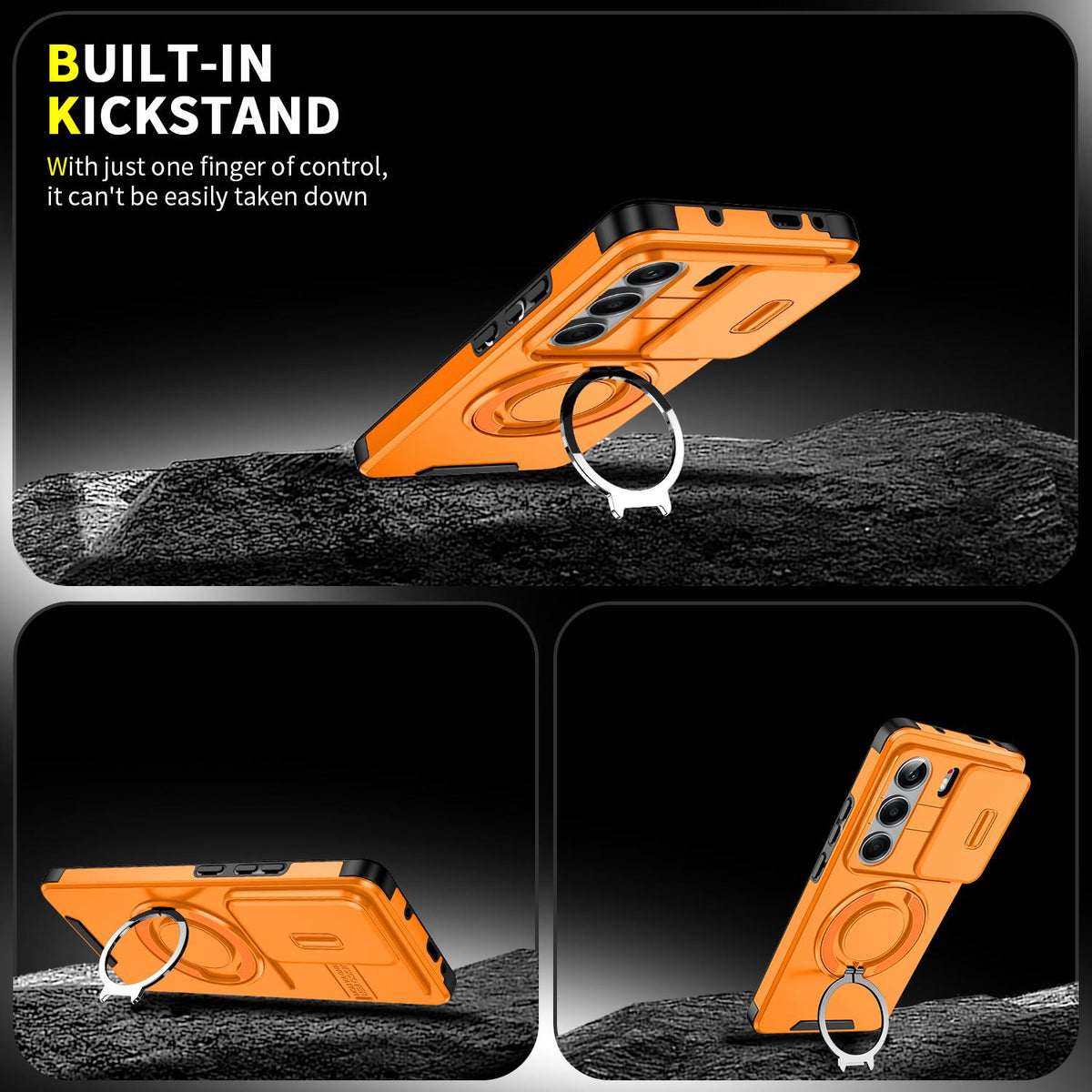 For Tecno Camon 40 Pro 4G Sliding Camshield Ring Holder Phone Case - Orange - EDA010162901D
