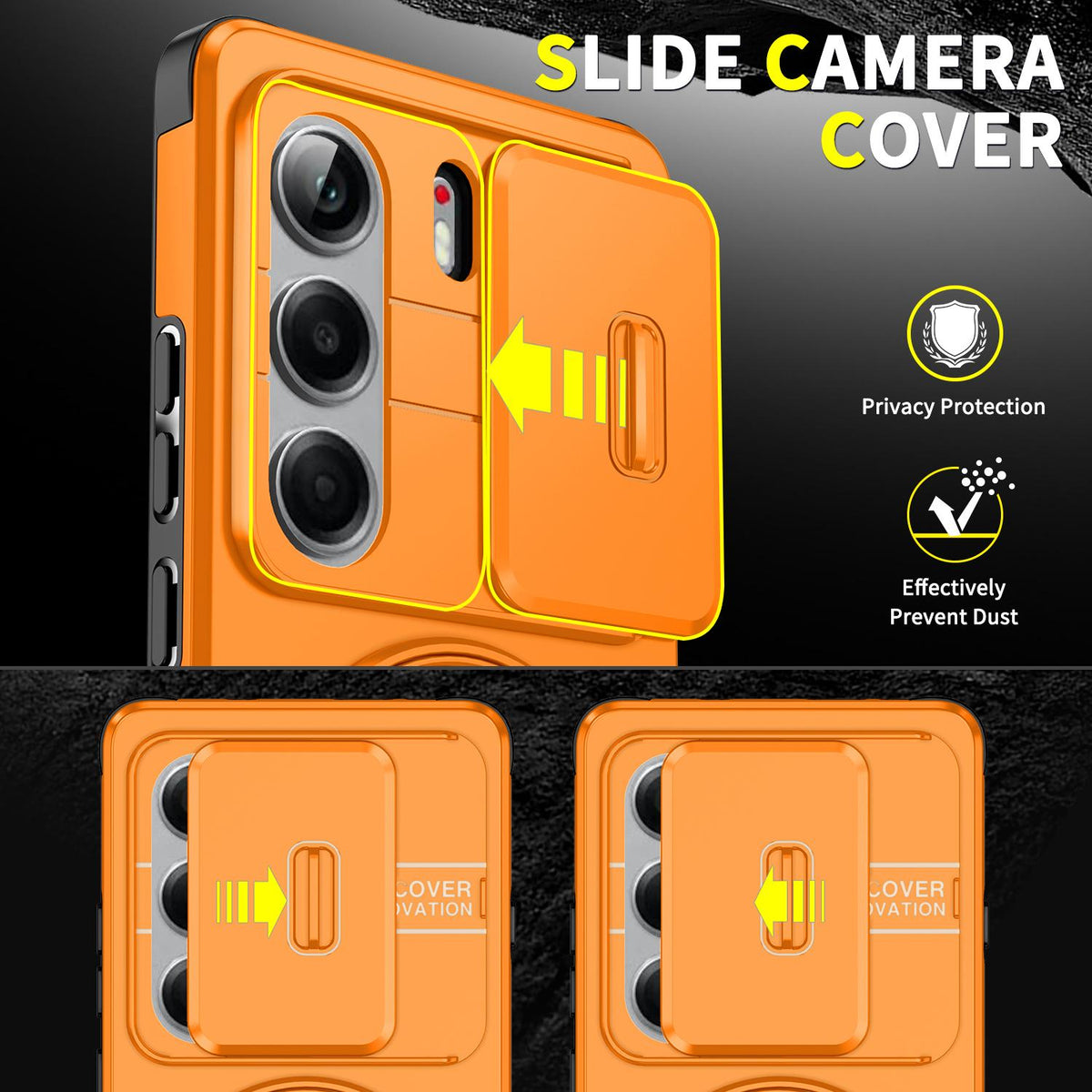 For Tecno Camon 40 Pro 4G Sliding Camshield Ring Holder Phone Case - Orange - EDA010162901D