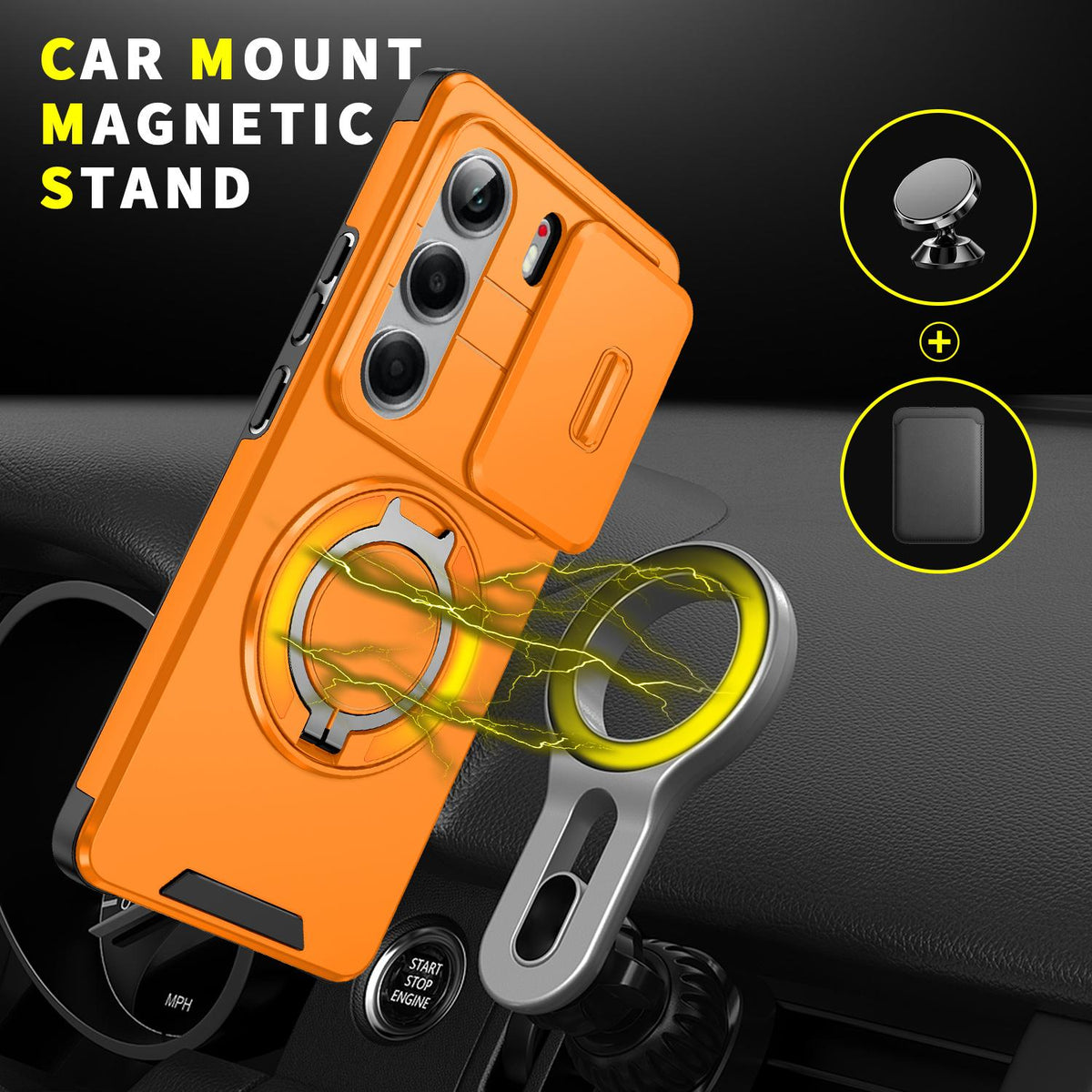 For Tecno Camon 40 Pro 4G Sliding Camshield Ring Holder Phone Case - Orange - EDA010162901D