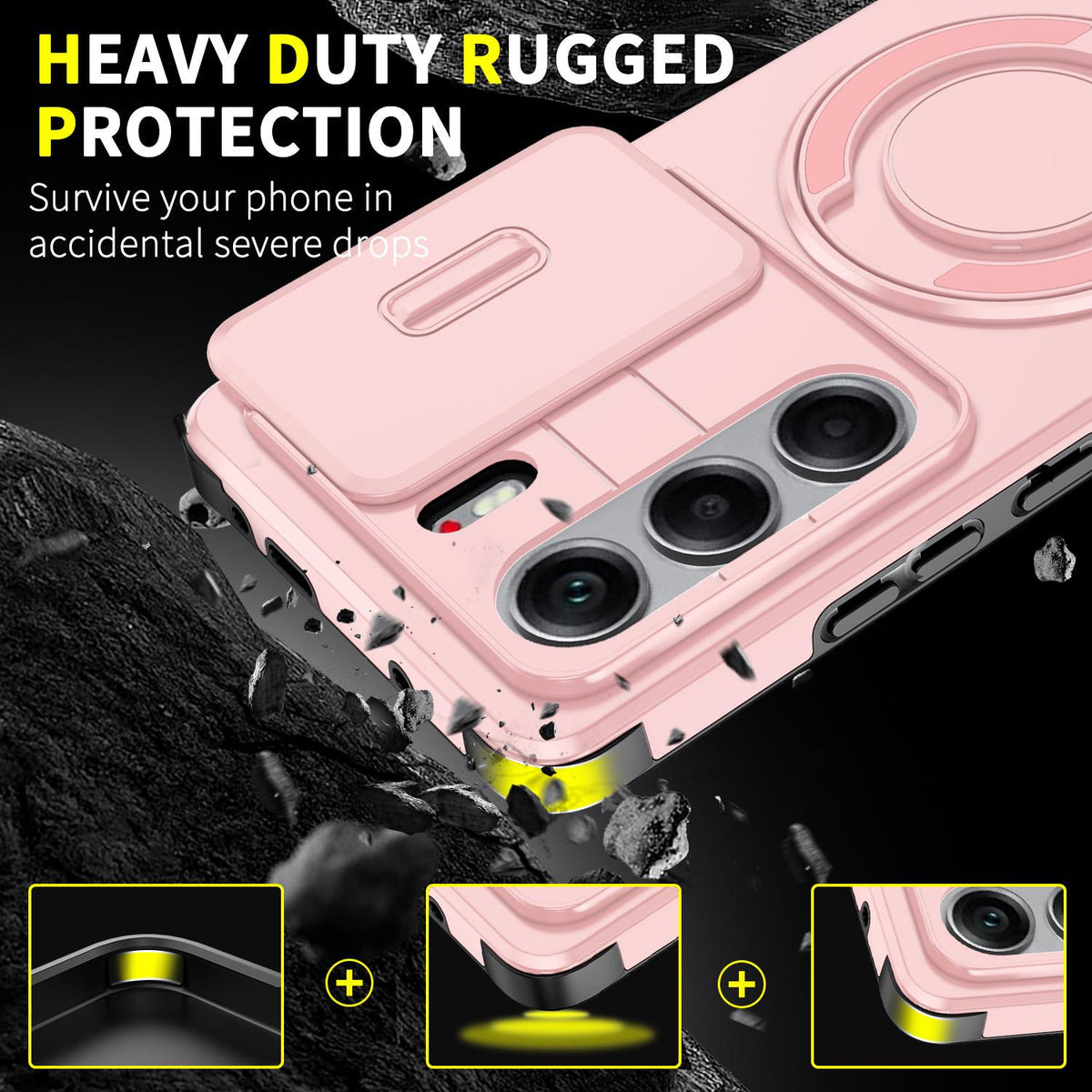 For Tecno Camon 40 Pro 4G Sliding Camshield Ring Holder Phone Case - Pink - EDA010162901E