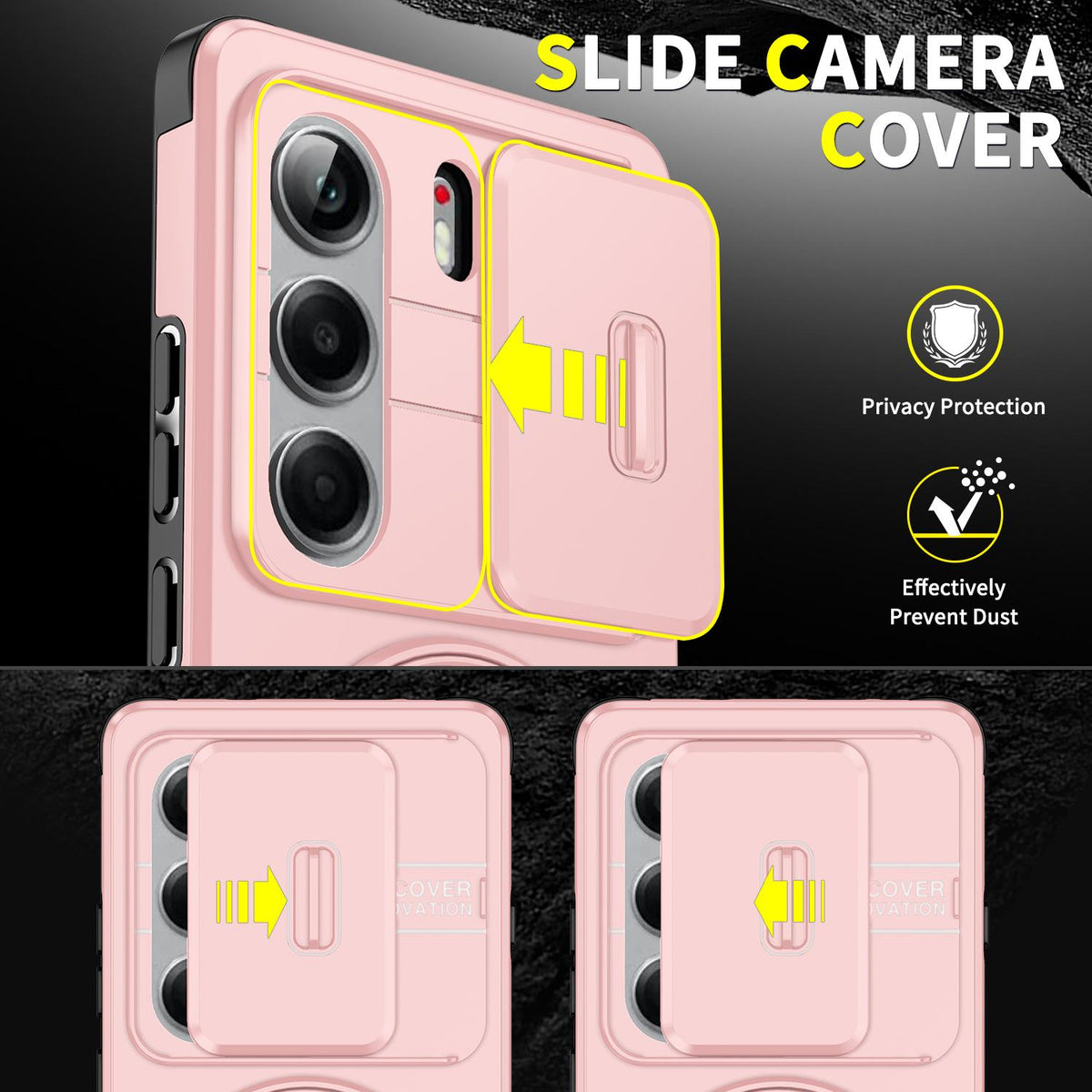 For Tecno Camon 40 Pro 4G Sliding Camshield Ring Holder Phone Case - Pink - EDA010162901E