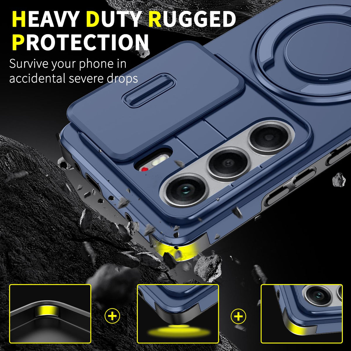 For Tecno Camon 40 Pro 4G Sliding Camshield Ring Holder Phone Case - Blue - EDA010162901F