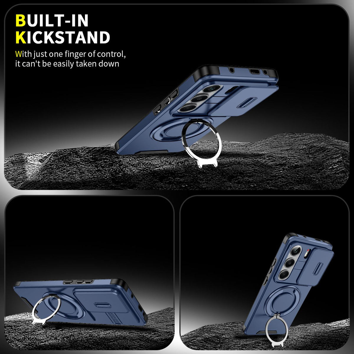 For Tecno Camon 40 Pro 4G Sliding Camshield Ring Holder Phone Case - Blue - EDA010162901F