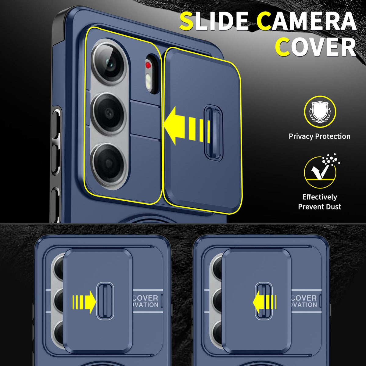 For Tecno Camon 40 Pro 4G Sliding Camshield Ring Holder Phone Case - Blue - EDA010162901F