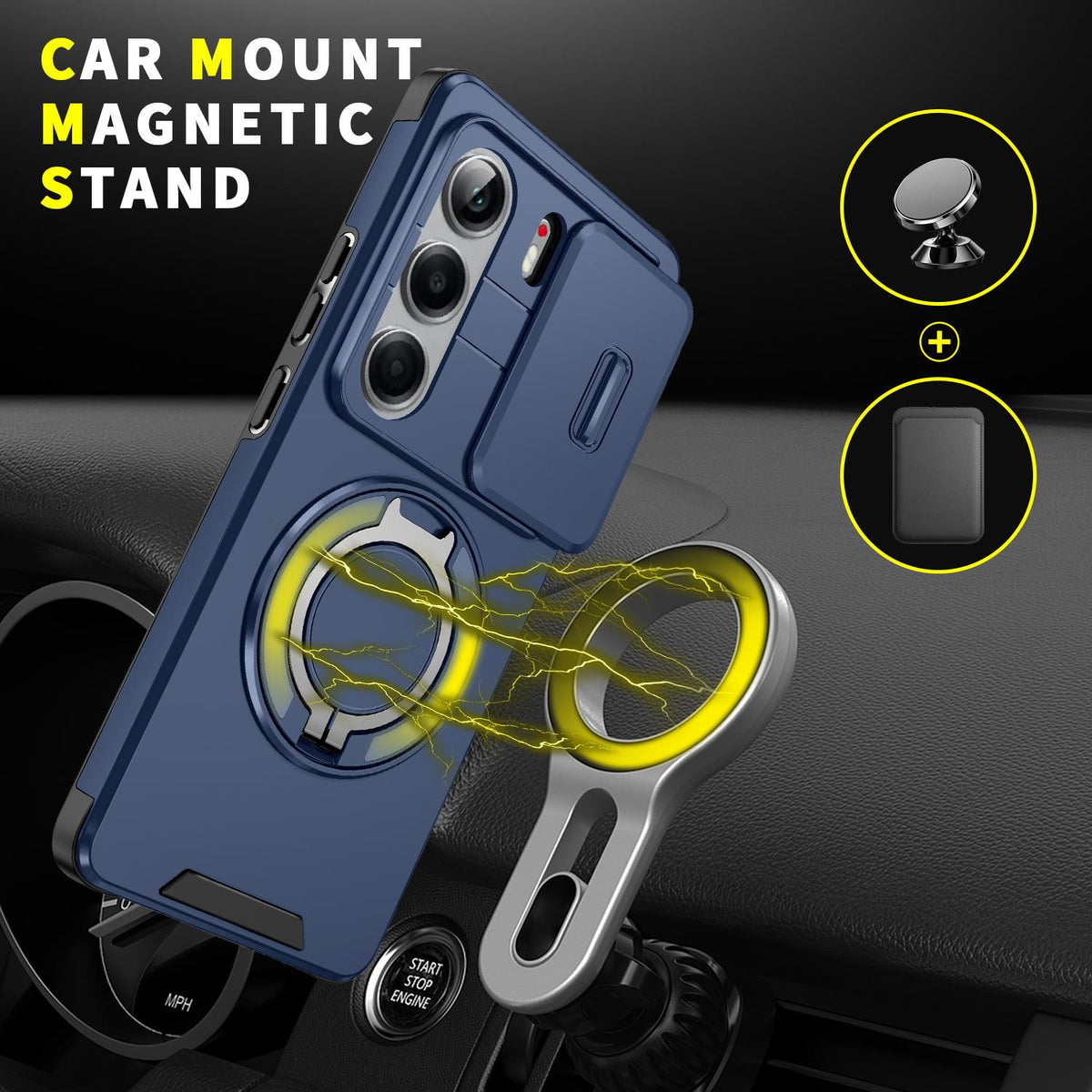 For Tecno Camon 40 Pro 4G Sliding Camshield Ring Holder Phone Case - Blue - EDA010162901F