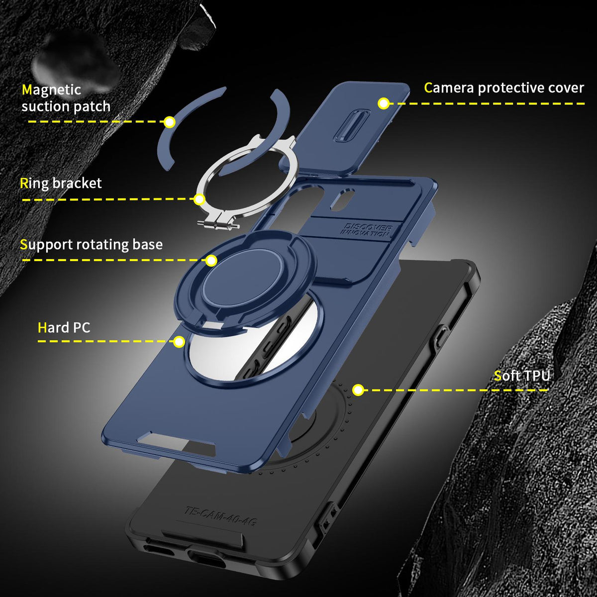 For Tecno Camon 40 Pro 4G Sliding Camshield Ring Holder Phone Case - Blue - EDA010162901F