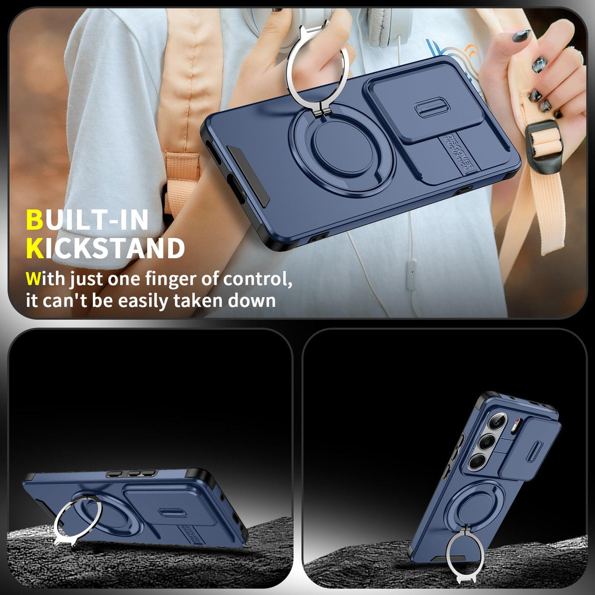 For Tecno Camon 40 Pro 4G Sliding Camshield Ring Holder Phone Case - Blue - EDA010162901F