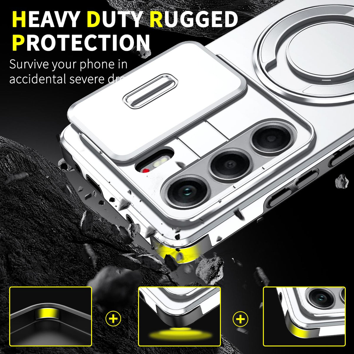 For Tecno Camon 40 Pro 4G Sliding Camshield Ring Holder Phone Case - Silver - EDA010162901G