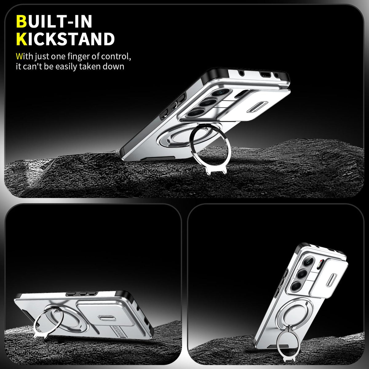 For Tecno Camon 40 Pro 4G Sliding Camshield Ring Holder Phone Case - Silver - EDA010162901G