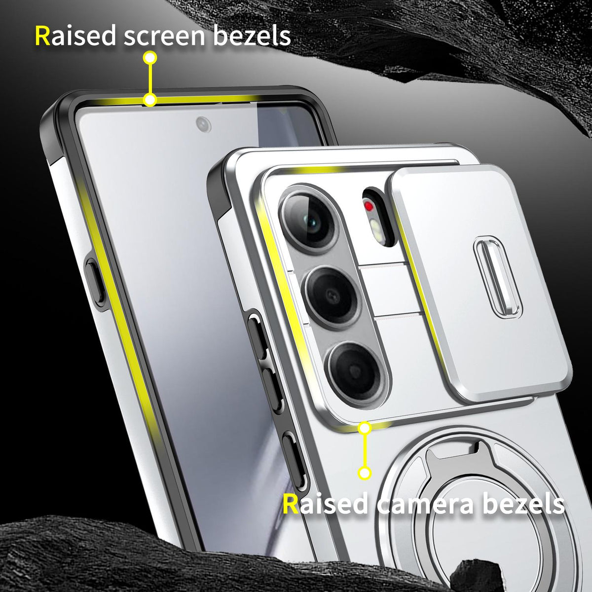 For Tecno Camon 40 Pro 4G Sliding Camshield Ring Holder Phone Case - Silver - EDA010162901G