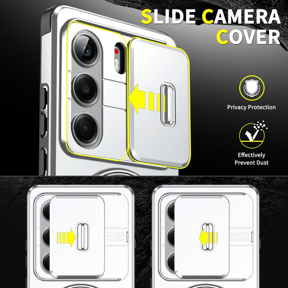 For Tecno Camon 40 Pro 4G Sliding Camshield Ring Holder Phone Case - Silver - EDA010162901G