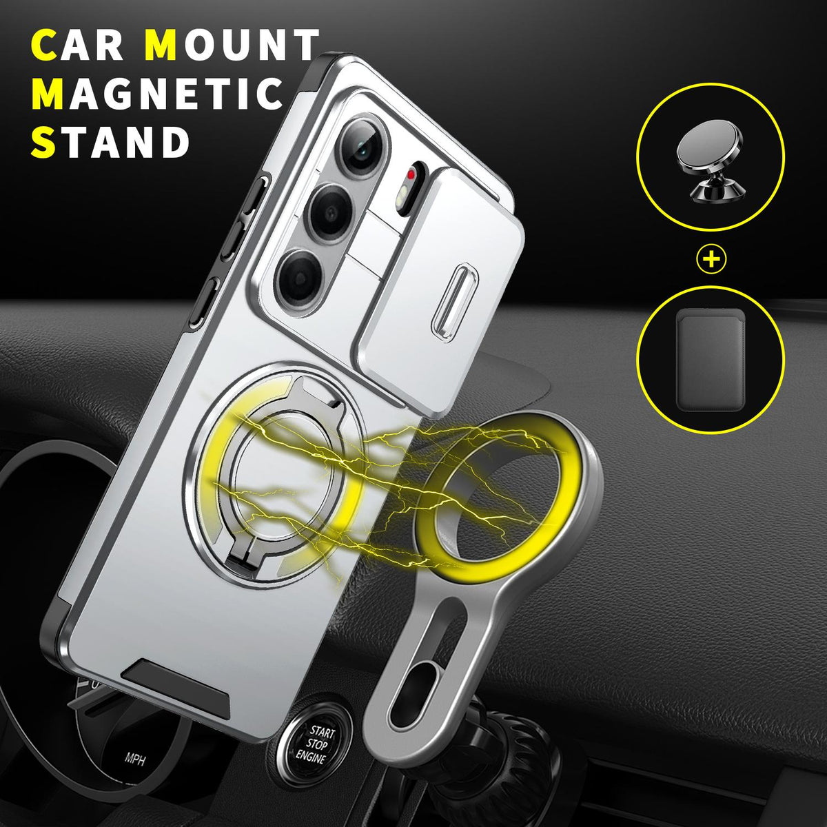 For Tecno Camon 40 Pro 4G Sliding Camshield Ring Holder Phone Case - Silver - EDA010162901G